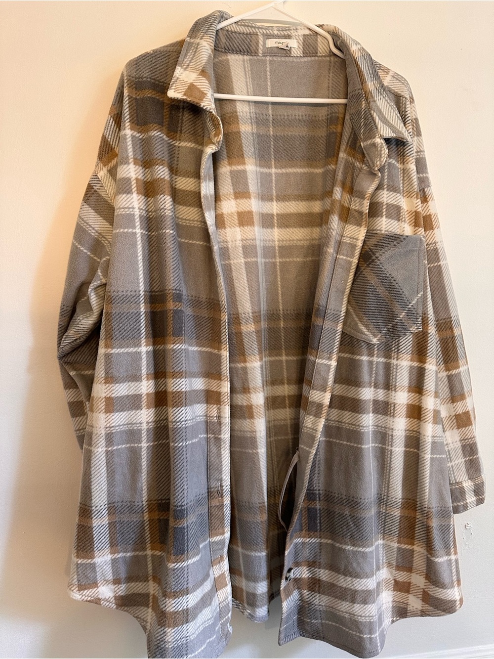 Maurices 4X Gray Tan Plaid Oversized Shacket Jacket